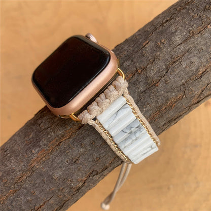 Fashion Natural White Pine Stone Woven Watch Band